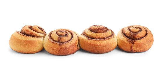 Tasty fresh cinnamon rolls isolated on white