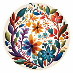 Fototapeta na wymiar AI generated illustration of a vibrant, traditional brazilian floral pattern within a circular frame