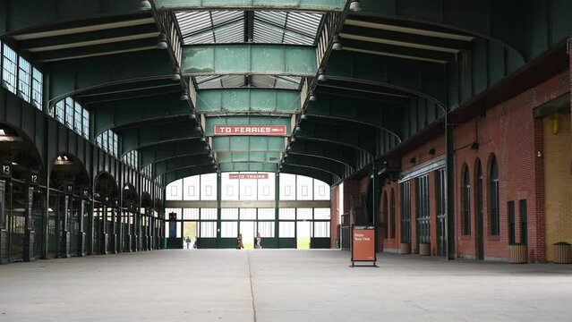 Central Railroad of New Jersey Terminal located in Liberty State Park in Jersey City across from Manhattan New York City. Historic building of American immigration. departure point for Ellis island an