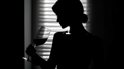 silhouette of a woman with a glass of wine 