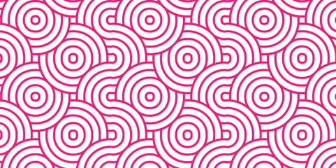 	
Seamless geometric ocean spiral pattern and abstract circle wave lines. pink seamless tile stripe geomatics overlapping create retro square line backdrop pattern background. Overlapping Pattern.