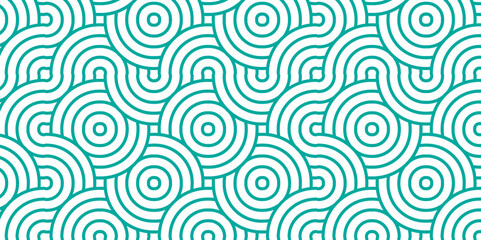 Abstract geometric ocean spiral pattern circle wave lines. Seamless blue ornament art fabric and tile stripe geomatics overlapping create retro square backdrop pattern background. Overlapping Pattern.
