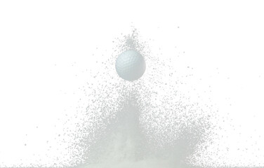 Golfer training practice in middle of snow night. Sport training golf ball falling down snow, heavy...