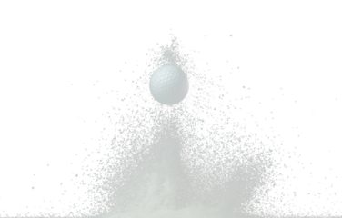 Golfer training practice in middle of snow night. Sport training golf ball falling down snow, heavy big small size snows. Freeze shot on black background isolated overlay.