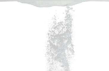 Rock stone construction object under snow on roof. Dangerous rock stone object hidden in snow. Snow...