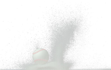 Baseball training practice in middle of snow night. Sport training baseball ball falling down snow,...