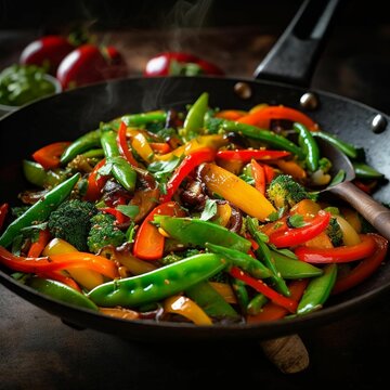 a stir fry of vegetables with peppers and other veggies