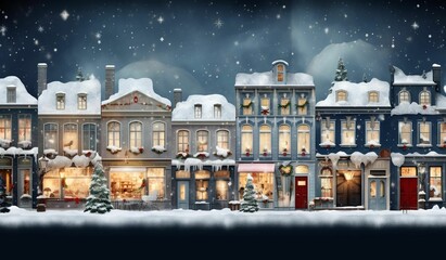 AI generated illustration of a festive winter holiday scene featuring a quaint Christmas village - obrazy, fototapety, plakaty