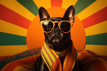 Color full dog life bright color, behance, white background striped patterns Generative AI