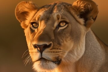 AI generated female lion on blurred background