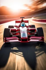 Poster 3D rendering of a formula race car on the track at sunset © Ibone
