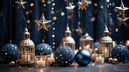 Obraz premium A Winter Wonderland With Christmas Lights And Snow ,Bright Background, Background Hd
