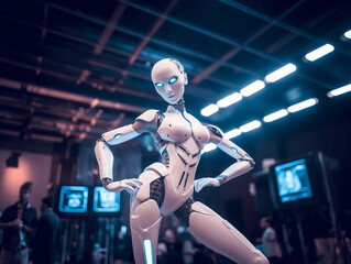 Fototapeta na wymiar Close-Up of Dancing Female Humanoid Robot - AI-Designed Visual