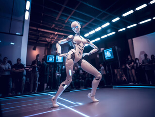 Futuristic Nightlife: Female Humanoid Robot Dancing at the Club - AI Art