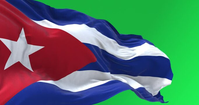 Cuba national flag waving in the wind on green screen