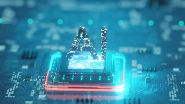 Chipset on circuit board for A.I. semiconductor industry, 3d rendering