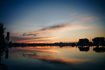 Panoramic view of Toronto skyline at sunrise, Ontario, Canada