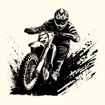 Black and white illustration of dirt bike, AI generated Image