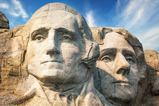Mt. Rushmore National Memorial Park in South Dakota. Mount Rushmore National Memorial is centered on a colossal sculpture carved into the granite in the Black Hills in Keystone, South Dakota