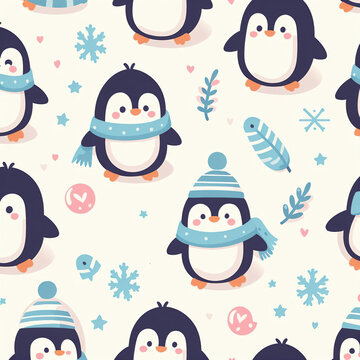 christmas pattern with penguins - Generative AI