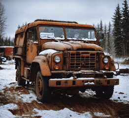 Fototapeta premium old rusty army truck in the snow