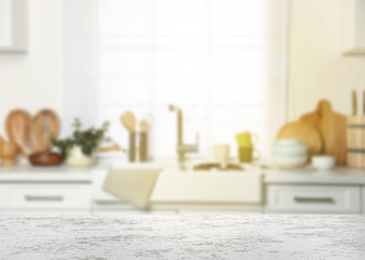 Empty textured table in kitchen, space for design