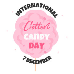 Cotton candy day december 7 illustration with big pink candy floss on white background