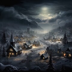 A spooky village covered in snow. Great for stories of fantasy, horror, crime, winter, mystery and more. 
