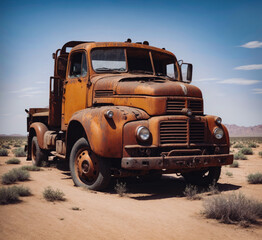 old rusty truck in the desert