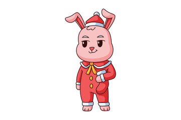 Cute Christmas Rabbit Cartoon Character Design