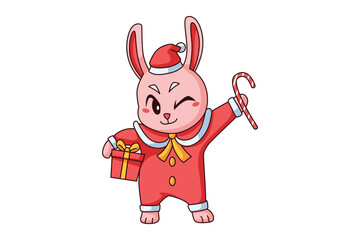 Cute Christmas Rabbit Cartoon Character Design