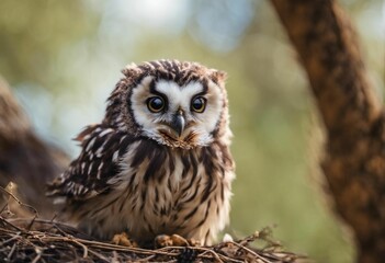 Obraz premium AI generated illustration of a owl perched on a nest of twigs