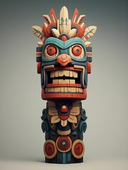 a colorful totem stands on top of a white surface