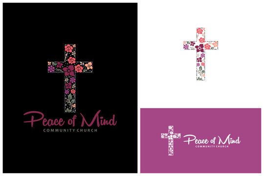 Christian Cross Crucifix with flower and leaf for Church Community Logo Design