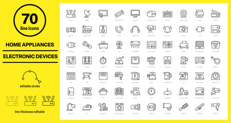 home appliances icons, electronic devices icons, home appliance icon set, computer equipment symbols, electric appliance pictograms, household appliance icon set, computer hardware, electronics symbol