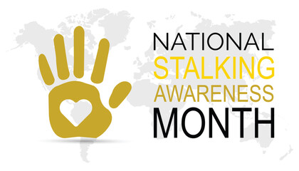 Vector illustration on the theme of National Stalking awareness month observed each year during January.banner, Holiday, poster, card and background design.