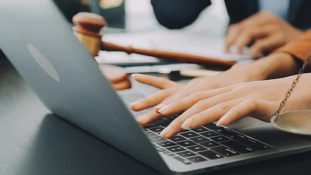 Judge gavel with Justice lawyers, Businessman in suit or lawyer working on a documents. Legal law, advice and justice concept.