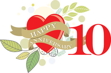 ribbon 10 happy anniversary vector illustration,good for celebration,anniversary party,birthday,ceremony,ground breaking,soft opening,grand opening,office