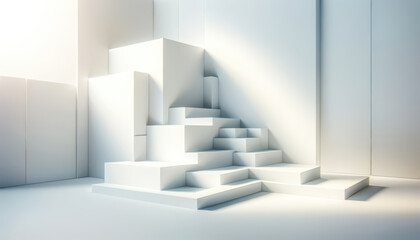 Abstract white architecture background with geometric shapes. Minimalistic design, 3d render illustration. Generative ai.