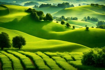 Fototapeta premium Heavenly summertime scenery of green fields