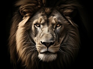 Naklejka premium AI generated illustration of a lion portrait on a dark background