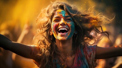 Fototapeta premium People Celebrating Holi Festival Colors Nepal ,Bright Background, Background Hd