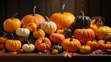 Types Pumpkins Squash On Fall Market ,Bright Background, Background Hd