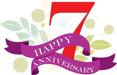 ribbon 7 happy anniversary vector illustration,good for celebration,anniversary party,birthday,ceremony,ground breaking,soft opening,grand opening,office, factory,couple,wedding,valentine,graduation