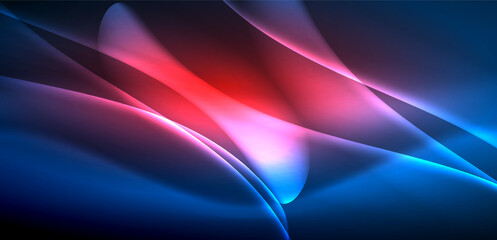 Dynamic waves in ethereal glow of neon lights. Concept merges fluidity of motion with vibrant allure of neon, crafting entrancing backdrop that embodies both vitality and futuristic sophistication