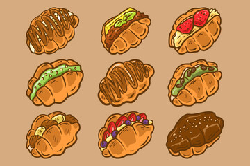 croissant set vector illustration all variants