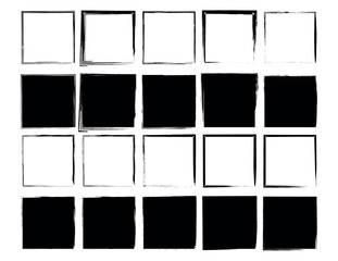 Vector black squares, rectangles. Black frame brush stroke paint vector.