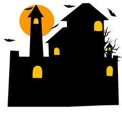 halloween house with bats and moon