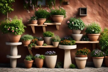 Small yard, patio, or terrace flower pots outside