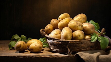 AI generated illustration of an overflowing basket of freshly-harvested potatoes